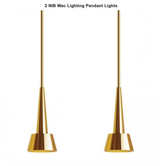 NIB 2 (two) WAC Lighting Rocket 5" Wide Brass LED Mini Pendant Metal Shade - Picture 1 of 8